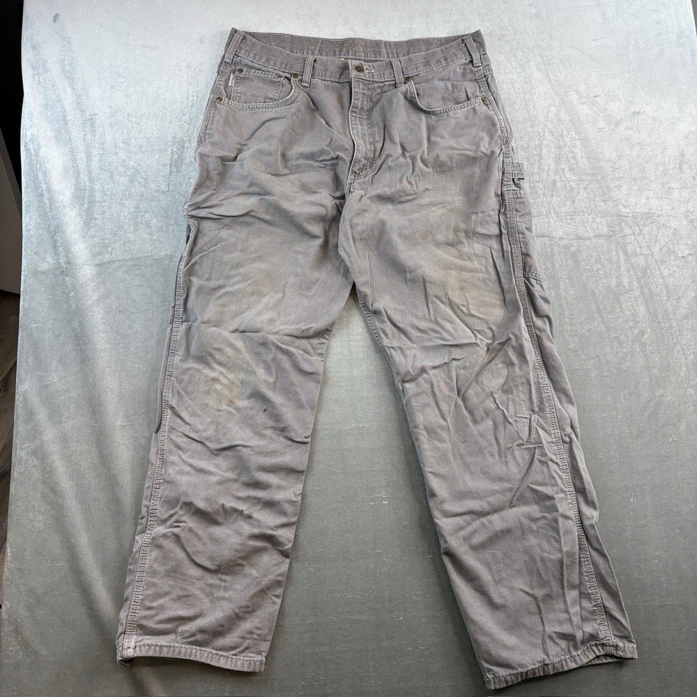Carhartt B159 Loose Fit Canvas Carpenter Dungaree Pants 38x32 Gray Charcoal